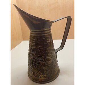 Vintage Large Brass 3D Embossed Pub Scene Pitcher Made In England Pre-Owned